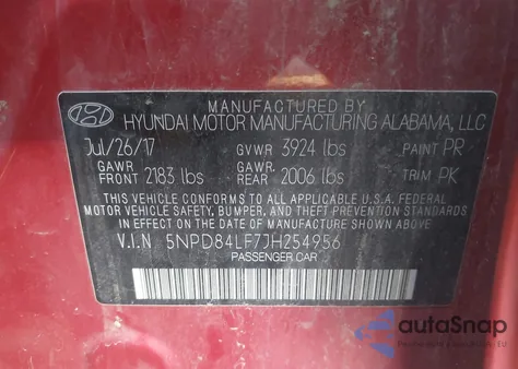 2018 Hyundai Elantra Sel из США, поврежденный, VIN 5NPD84LF7JH254956